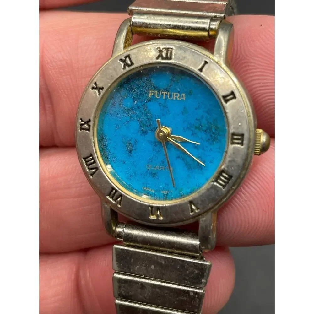 Vintage Futura Ladies Turquoise Inlay Watch with Roman Numerals Bezel 2243L